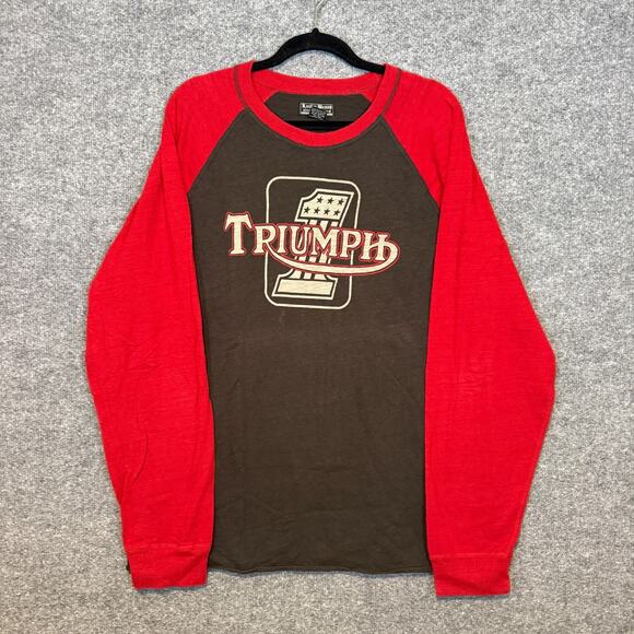 Lucky Brand Shirt Mens XL Gray Red Triumph Long Sleeve Crewneck Tshirt Raglan - Picture 1 of 8